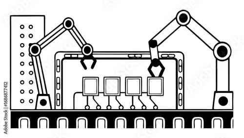 Automated production line technology robotic assembly system manufacturing process industry automation robot arm isolated on transparent background 