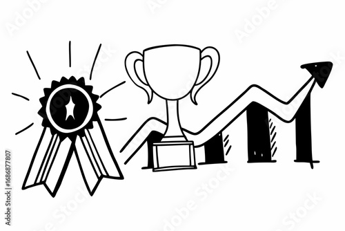 Vector hand drawn doodle sketch of corporate milestones and achievements isolated on white background