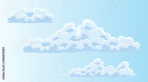 Fluffy cartoon clouds on blue sky background vector illustration