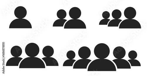 People icons set showing individuals pairs and groups in vector illustration