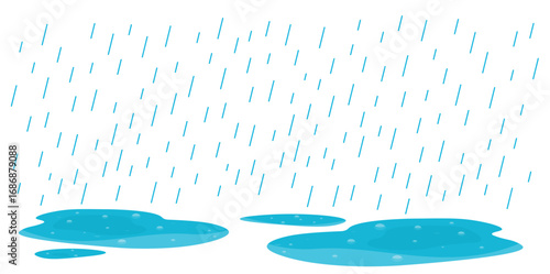 Rain with water puddles illustration isolated on white background