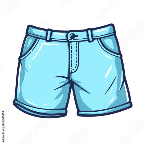 Blue denim shorts in casual style with button and pocket details  
