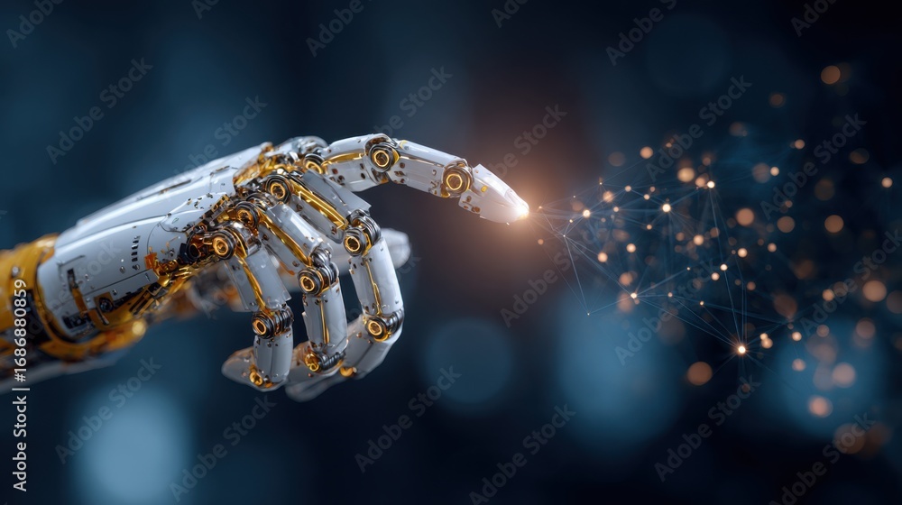 Fototapeta premium robotic hand touching network data