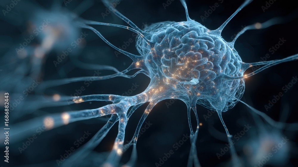 Fototapeta premium glowing neuron cell network firing