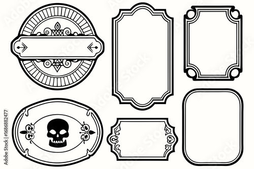 Vintage Blank Label Templates with Ornate Frames and Skull Design
