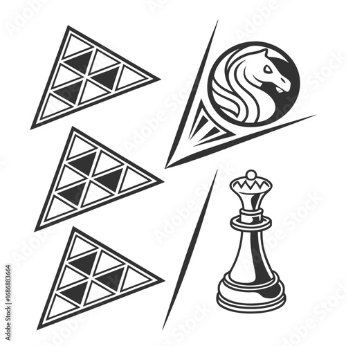Abstract triangular shapes horse queen chess piece
