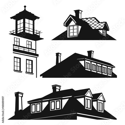 Architectural roof elements and windows chimney building