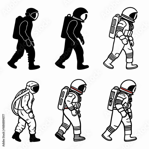 Astronauts walking space exploration figures space suit