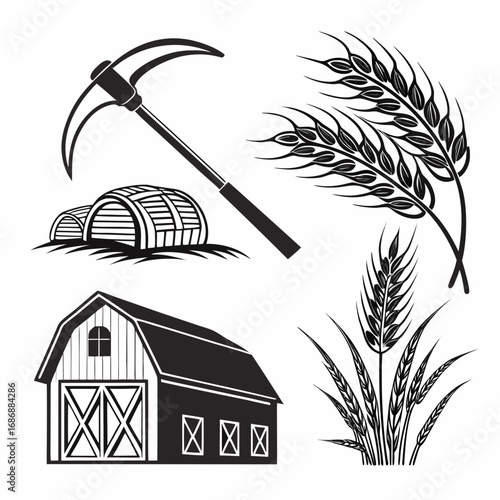 Barn wheat scythe barrels harvest