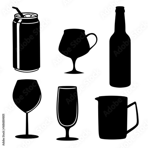 Black beverage containers collection silhouette bottle