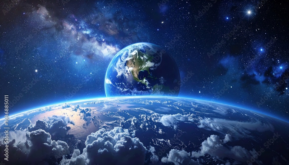 Obraz premium Earth rising in cosmic expanse