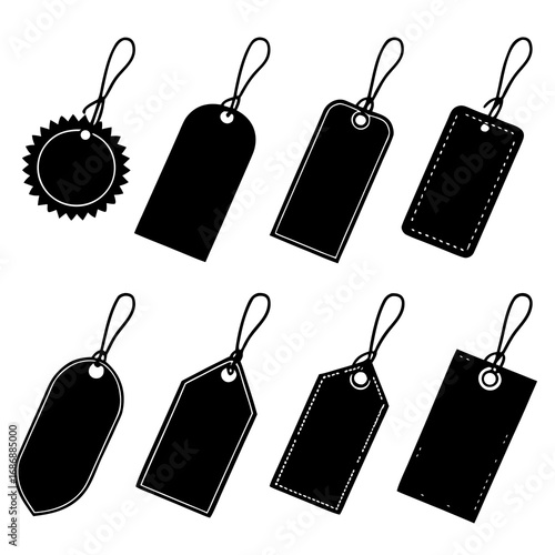 Black clothing tags various shapes price tags labels