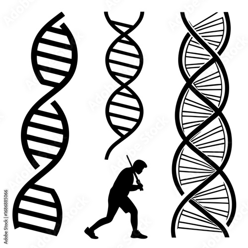 Black dna helix and person silhouette double helix