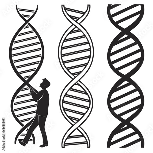 Black dna helix silhouettes with scientist double helix