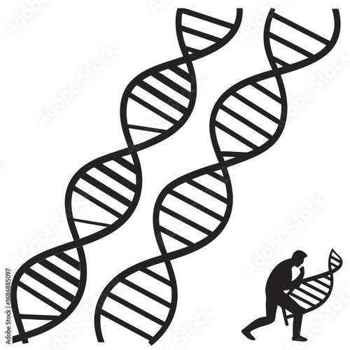 Black dna strands and human silhouette double helix