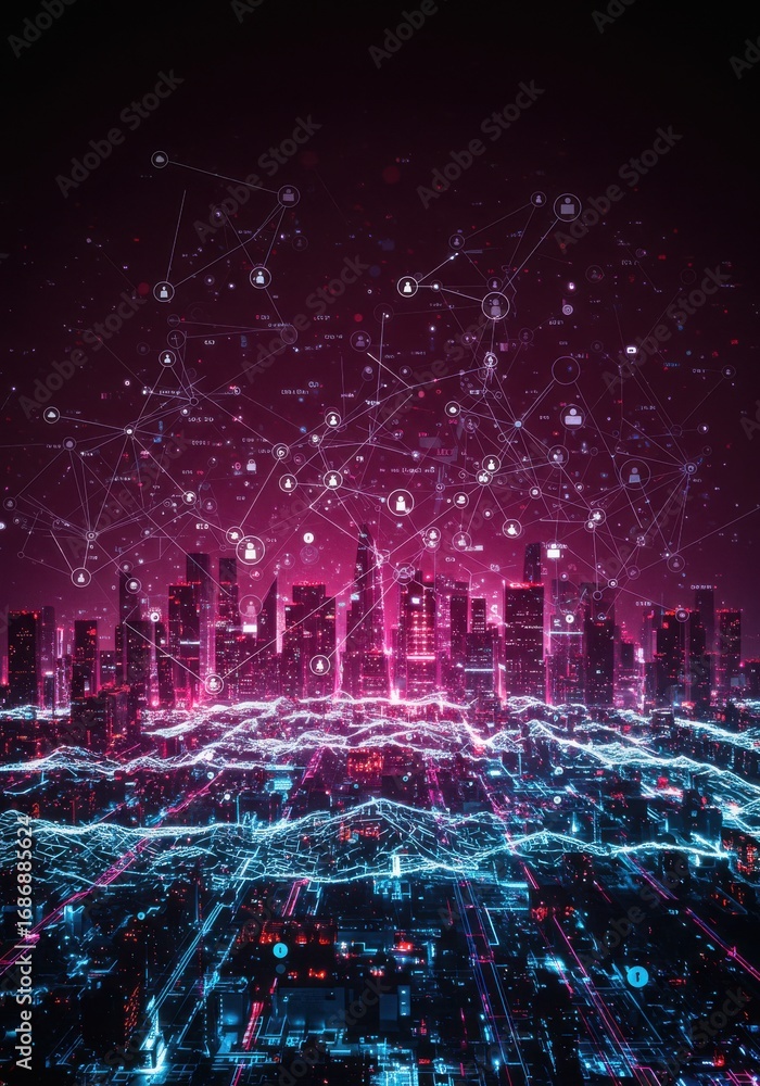 Obraz premium Digital network communication connection world city 5G