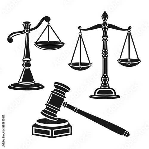 Black legal symbols scales and gavel justice balance