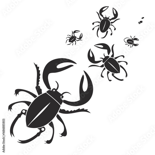 Black scorpions crawling across white insects