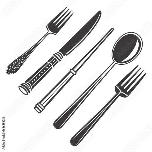 Black silverware icons on white fork knife