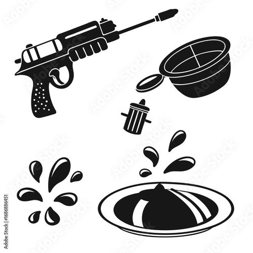 Black water gun splashes and bowl drops