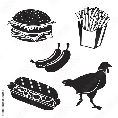 Burger fries bananas sub sandwich chicken french fries