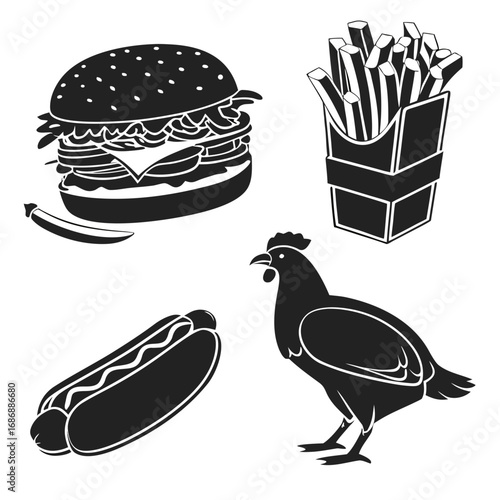 Burger fries hotdog chicken chili pepper french fries