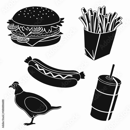 Burger fries hotdog chicken drink silhouettes french fries