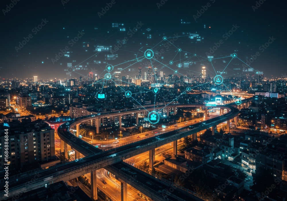 Fototapeta premium Digital network communication connection world city 5G