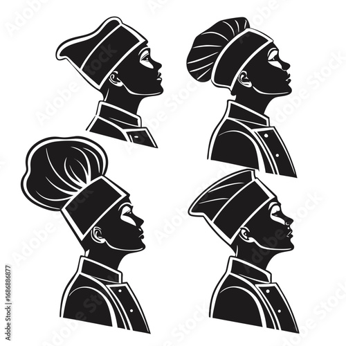 Chef hat and apron silhouettes cooking culinary