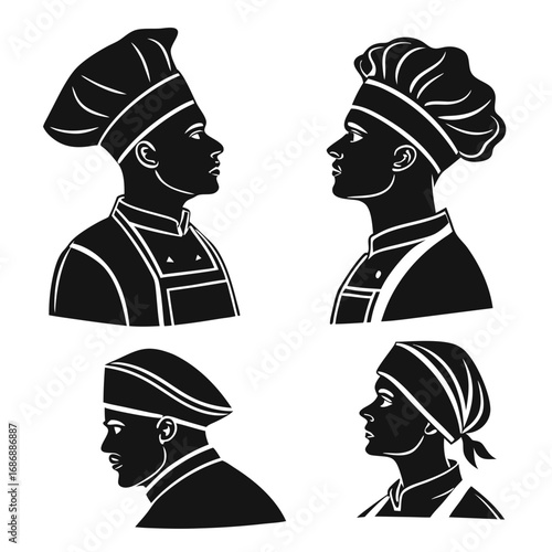 Chef and cook silhouettes apron