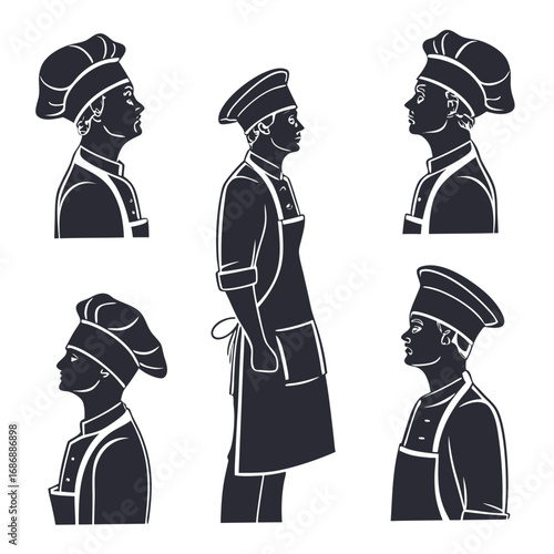 Chef hat and apron silhouettes cooking