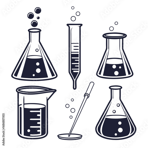 Chemistry lab equipment silhouettes flasks beakers