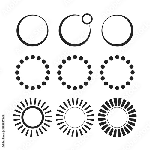 Circular loading indicators various designs loading spinner