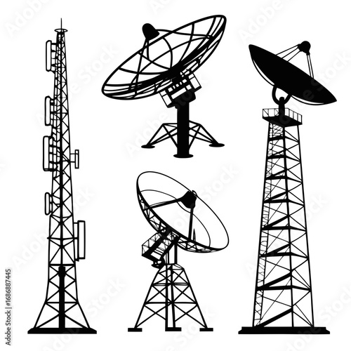 Communication towers satellite dishes antenna broadcasting