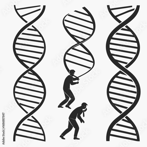 D N A helix silhouettes with figures double helix science
