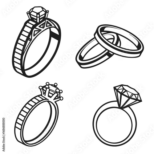 Diamond engagement wedding rings icons jewelry solitaire