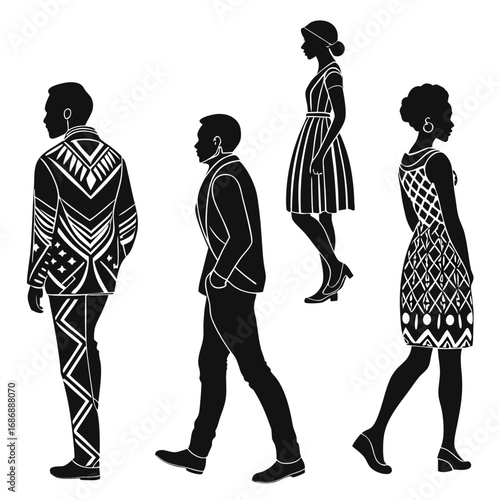 Diverse people in stylish attire silhouette fashion