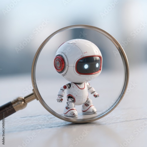 little robot under magnifying glass