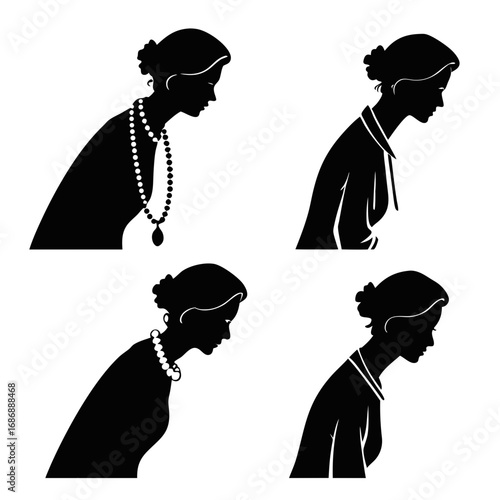 Elegant female profile silhouettes with jewelry woman