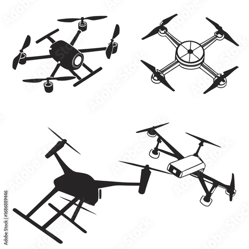 Four aerial vehicle outlines drone quadcopter