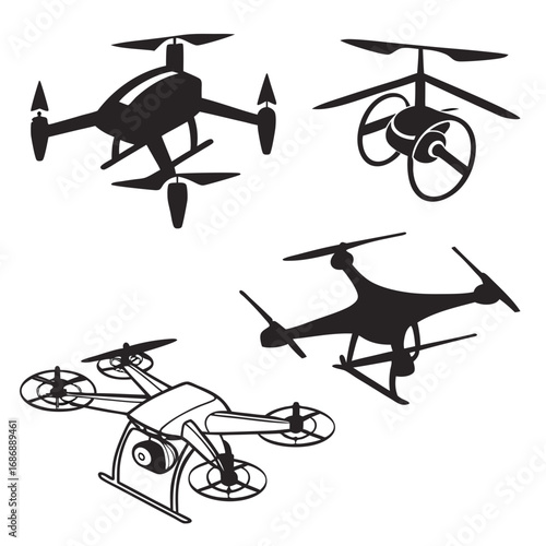 Four aerial vehicles flying drone quadcopter