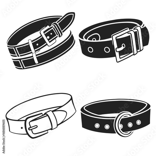 Four black belt and buckle silhouettes white