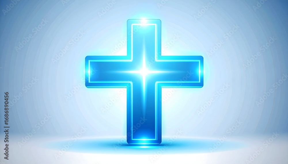 Fototapeta premium Glowing Blue Cross Symbol Divine Light and Spiritual Faith
