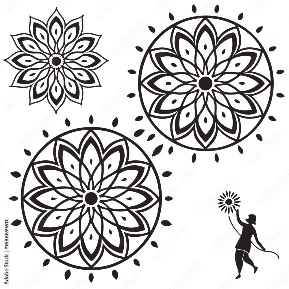 Ταπετσαρία Intricate floral mandalas and silhouette radial symmetric