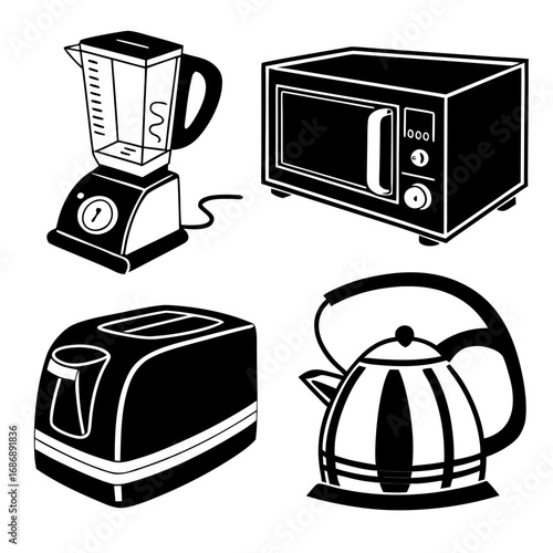 Kitchen appliance icons blender microwave toaster kettle