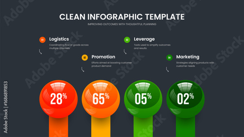Colorful Forecast Frame Design Vector Illustration. Visual Visualization 4 Step Diagram Slide Template. Advertising Overview Four Element Chart Presentation Layout.