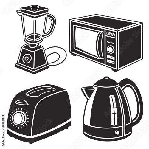 Kitchen appliance icons blender microwave toaster kettle