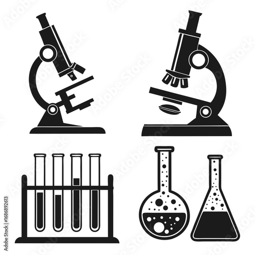 Microscopes test tubes flasks laboratory equipment