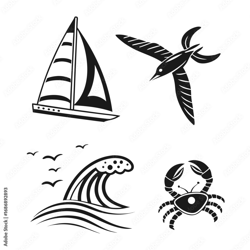Fototapeta premium Nautical and avian elements sailboat bird