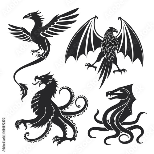 Mythological creature silhouettes black and white mythological creatures